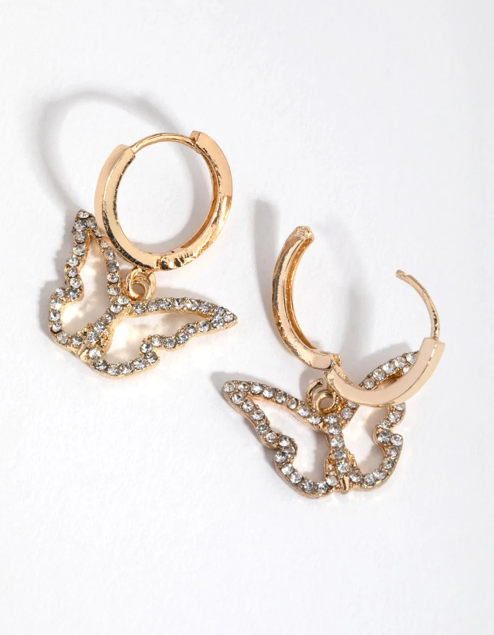 Gold Diamante Butterfly Huggie Earrings