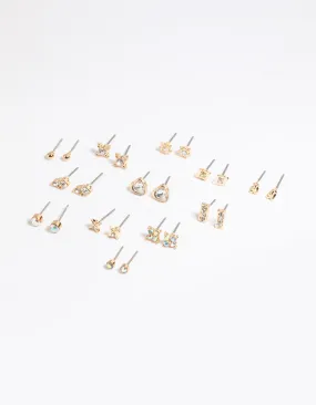 Gold Diamante Stud Earring 12-Pack