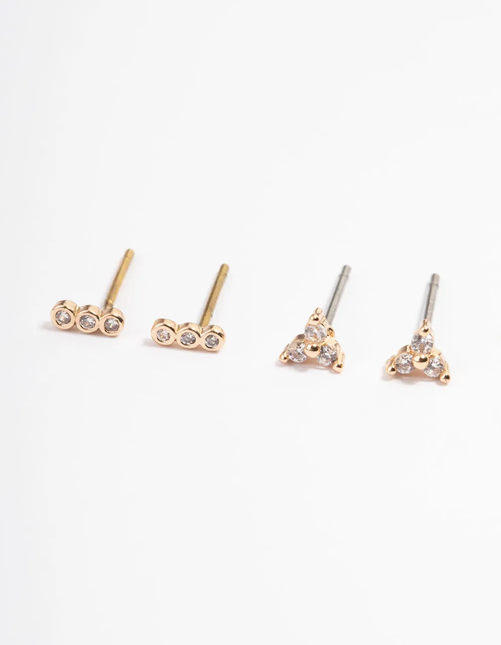 Gold Mini Cubic Zirconia Stud Earrings Pack