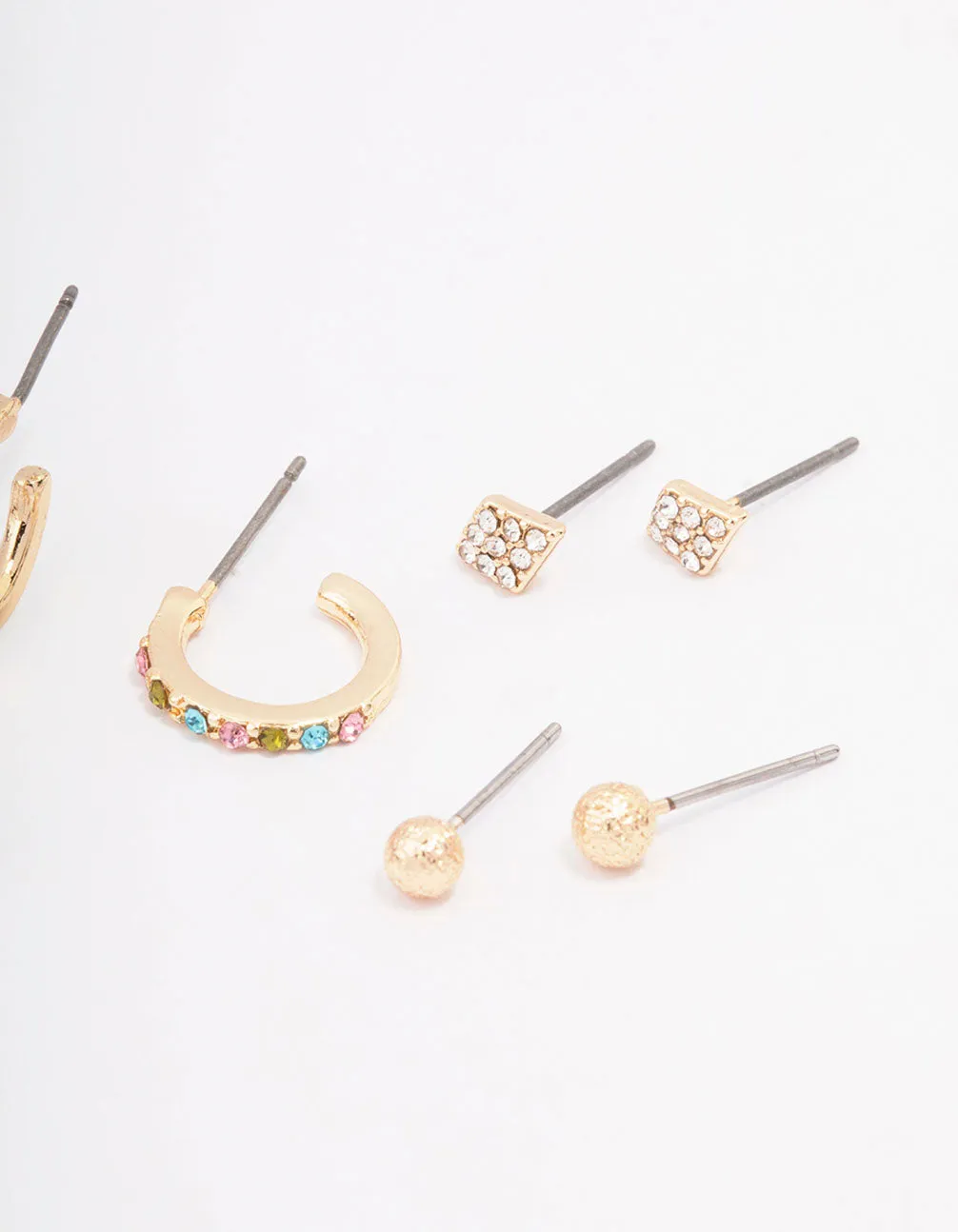 Gold Mixed Hoop & Stud Earrings 4-Pack