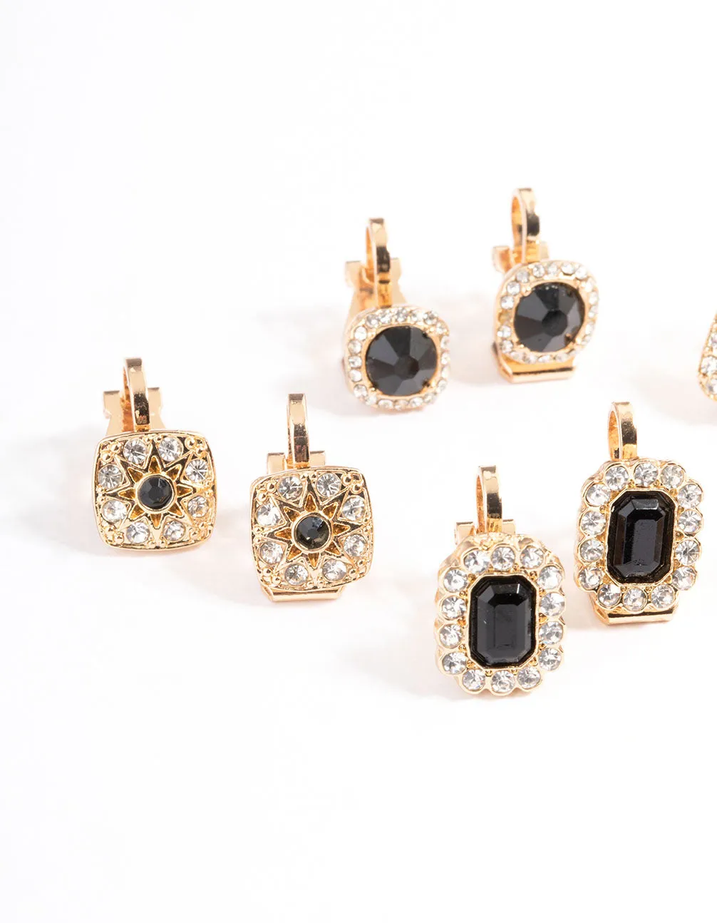 Gold Multi Stone 5-Pack Clip Earrings