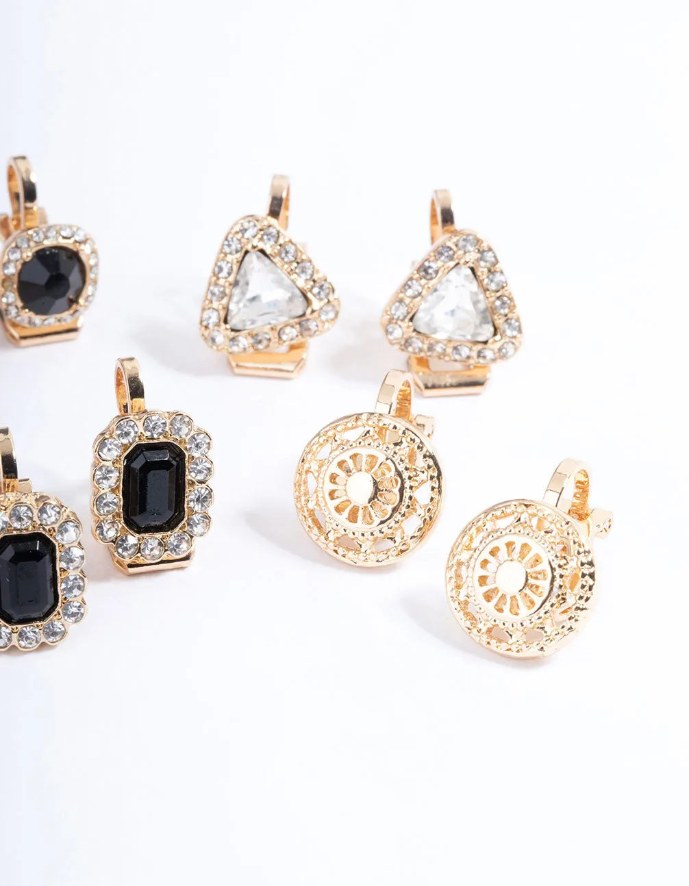 Gold Multi Stone 5-Pack Clip Earrings