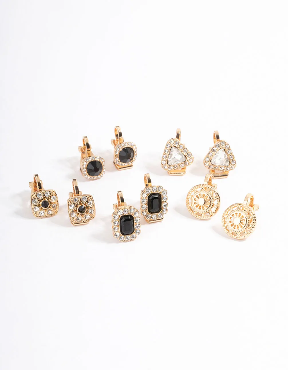 Gold Multi Stone 5-Pack Clip Earrings