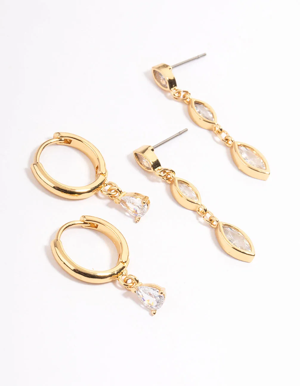 Gold Plated Teardrop Cubic Zirconia Stud Earrings Pack