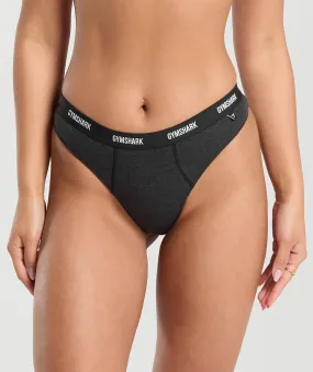 Gymshark Rib High Rise Thong - Midnight Black Marl