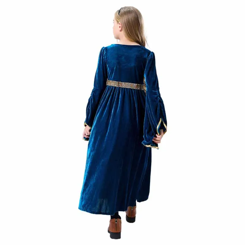 Halloween cosplay Medieval Retro Palace Noble Ball Performance Dress Children's Suede Flare Sleeves Long Dress