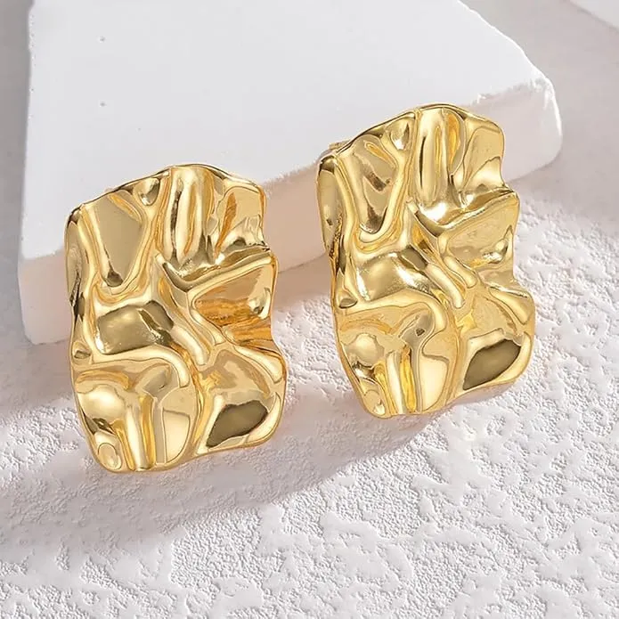 Hammered Rectangle Stud Earrings