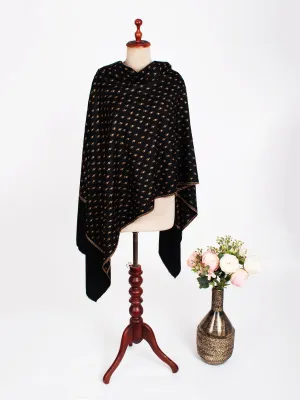 Hand Spun Delicately Embroidered Black Pashmina Shawl - ITHACA