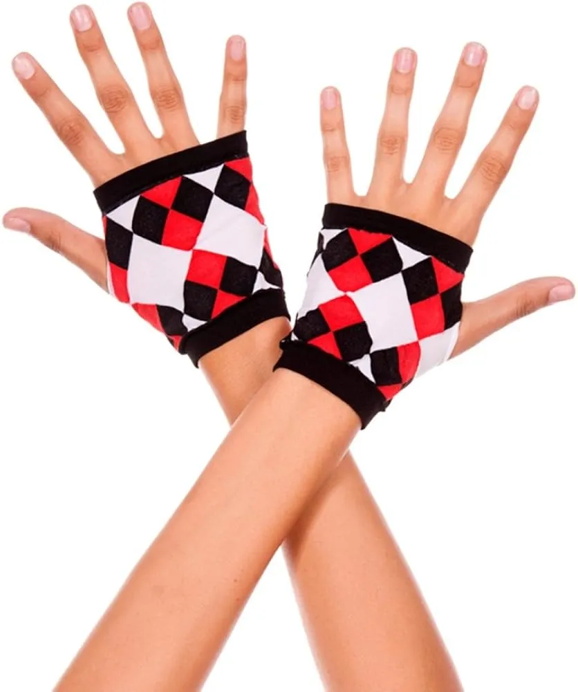 Harlequin Opaque Fingeless Gloves with Jester Diamond Print