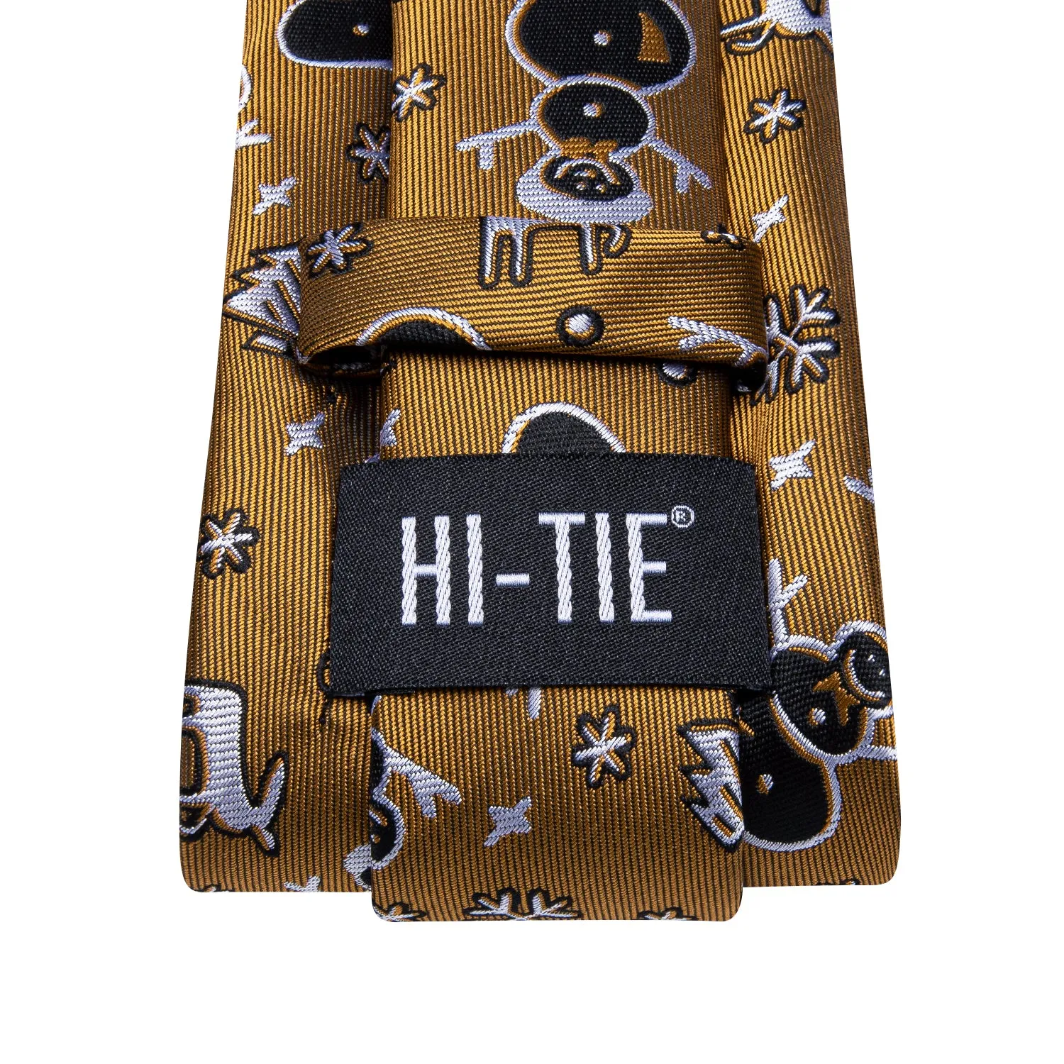 Hi-Tie Christmas Olive White Black Snowflake Deer Snowmen Neck Tie Set