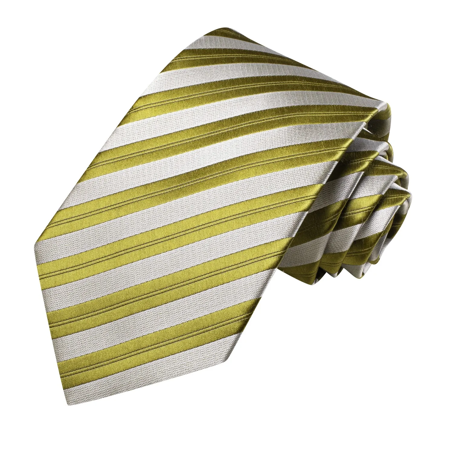 Hi-Tie Olive Green Ties White Stripes Tie Pocket Square Cufflinks Set