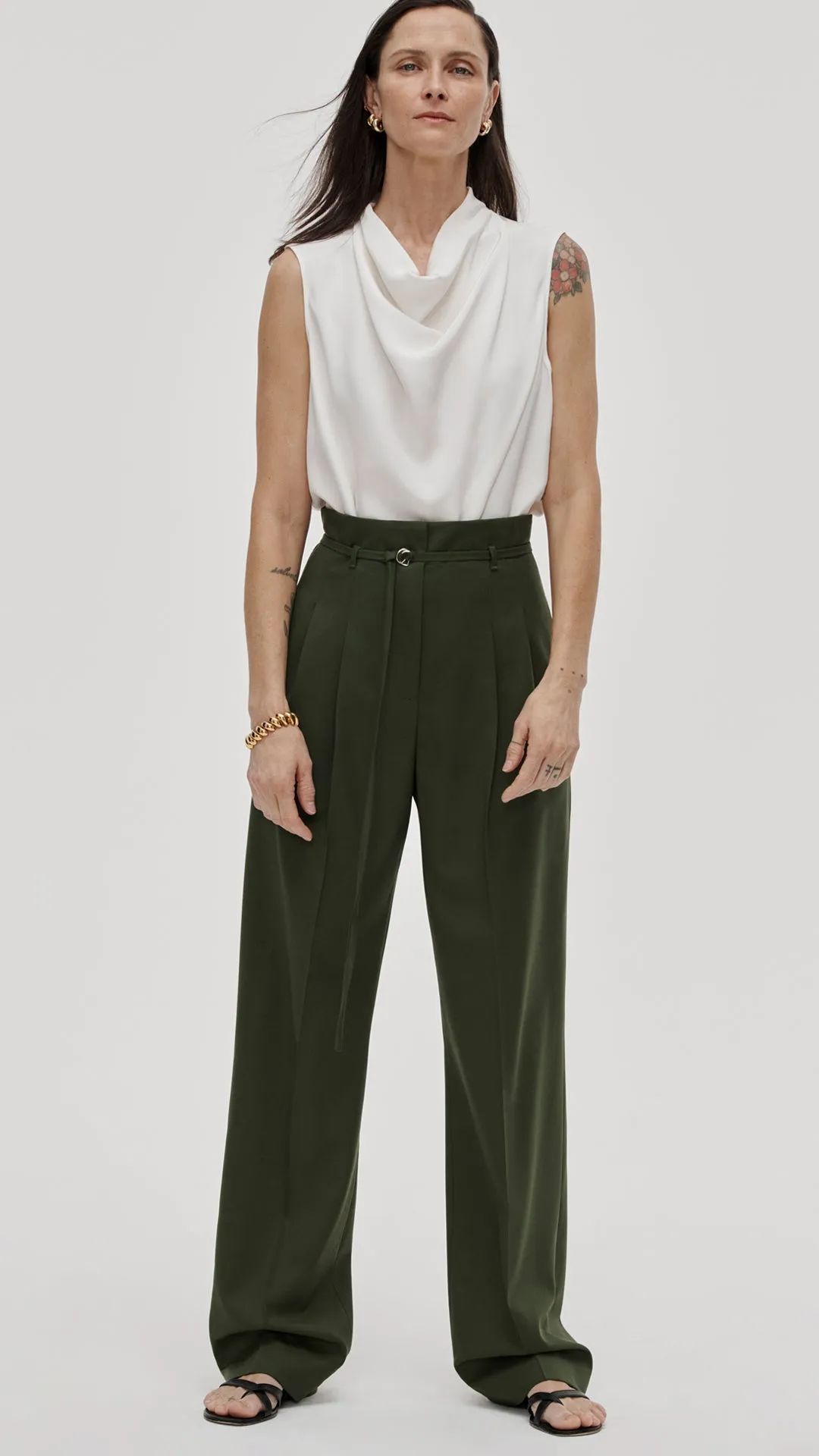 High-Waisted Belted Trouser in Seasonless Wool | Olive