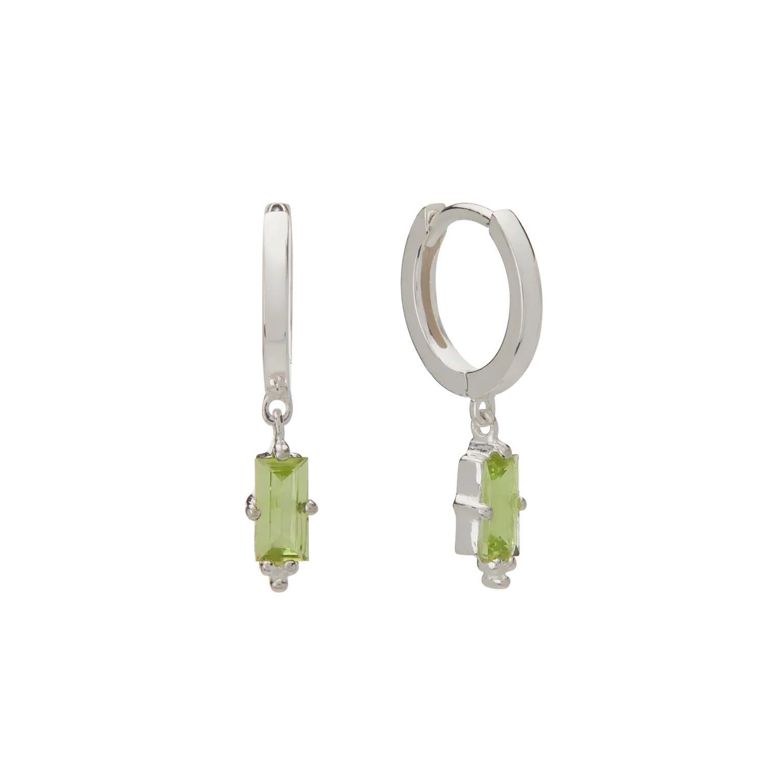 Huggie with Hanging Peridot Baguette | Sterling Silver