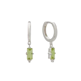 Huggie with Hanging Peridot Baguette | Sterling Silver