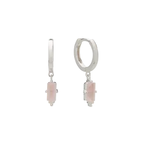 Huggie with Hanging Rose Quartz Baguette | Sterling Silver