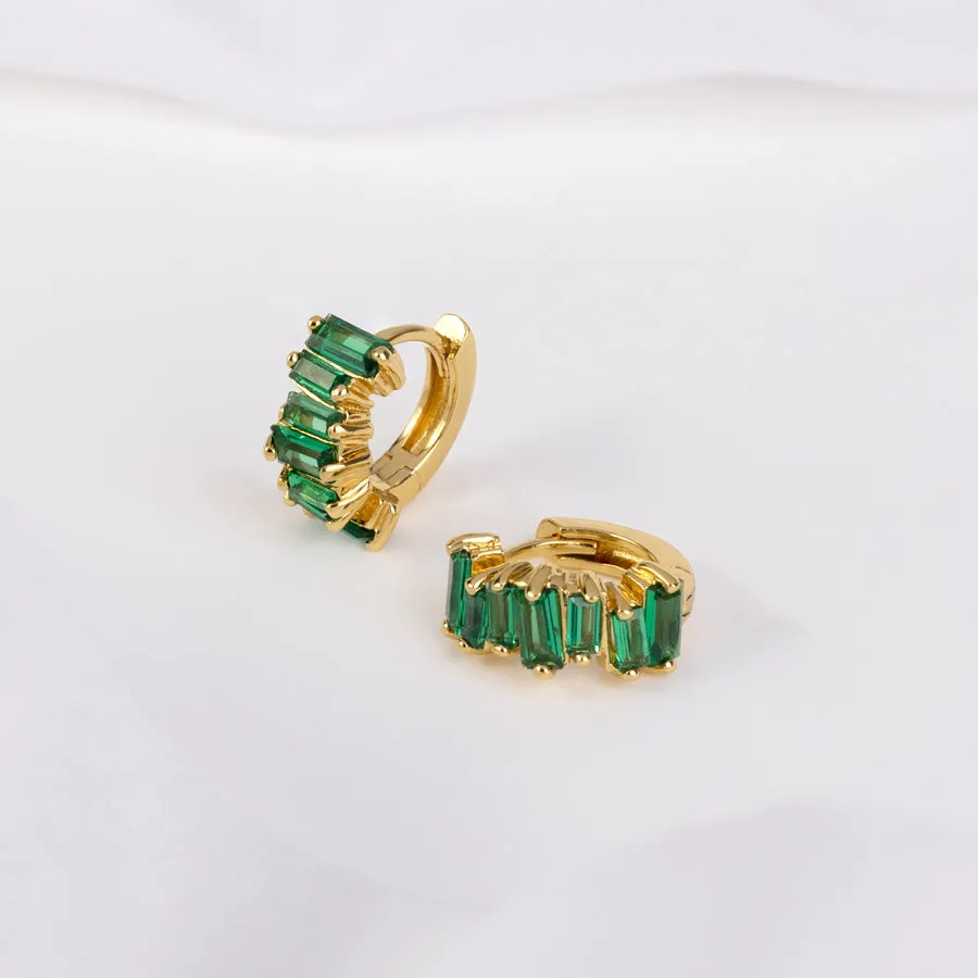 Jagged Baguette Emerald & Gold 8mm Baby Huggie Earrings