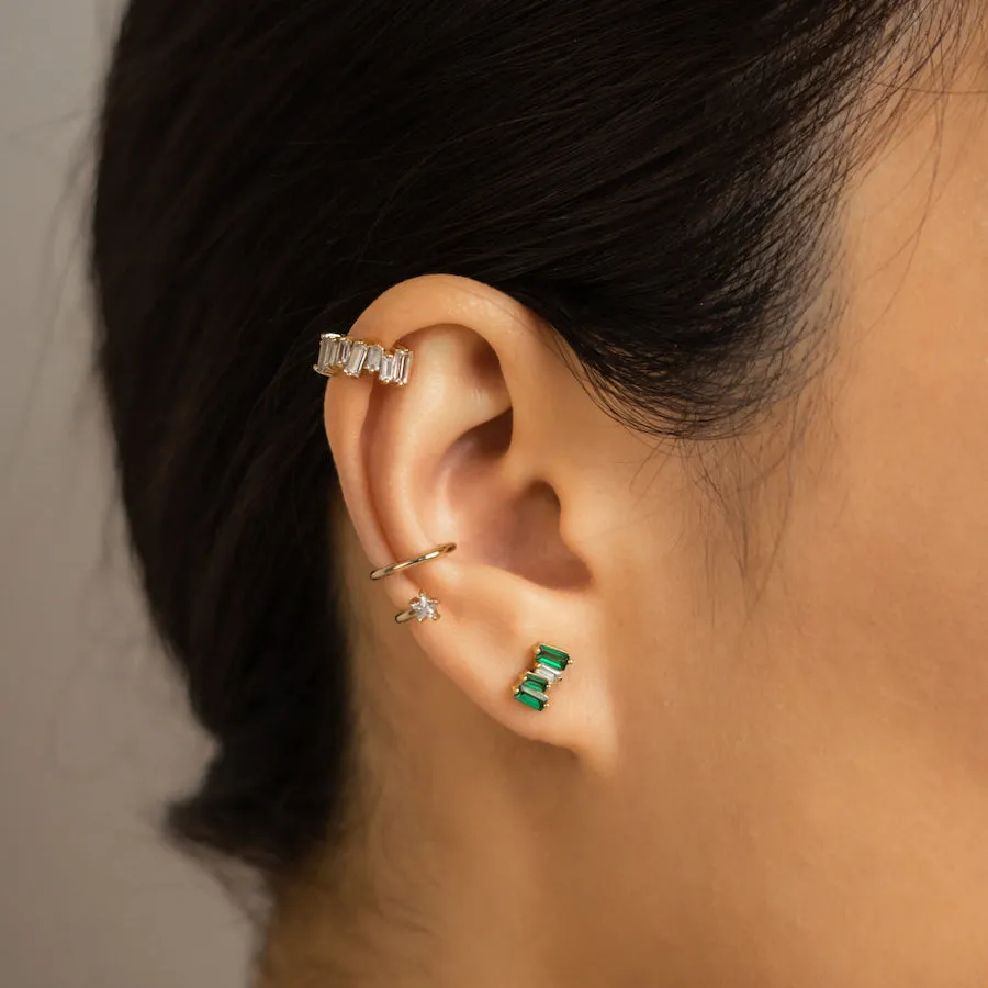 Jagged Baguette Emerald & Gold Stud Earrings