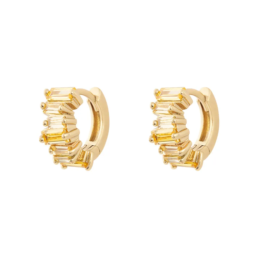 Jagged Baguette Yellow & Gold 8mm Baby Huggie Earrings