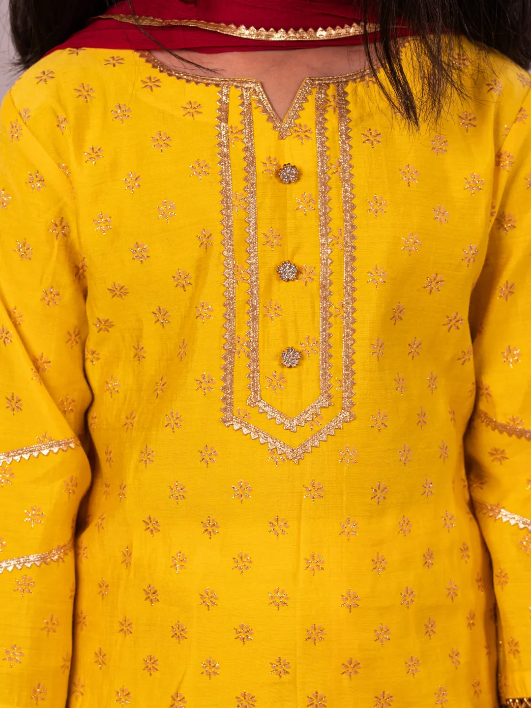 Jashvi Girls Yellow Kurta Salwar and Dupatta Set