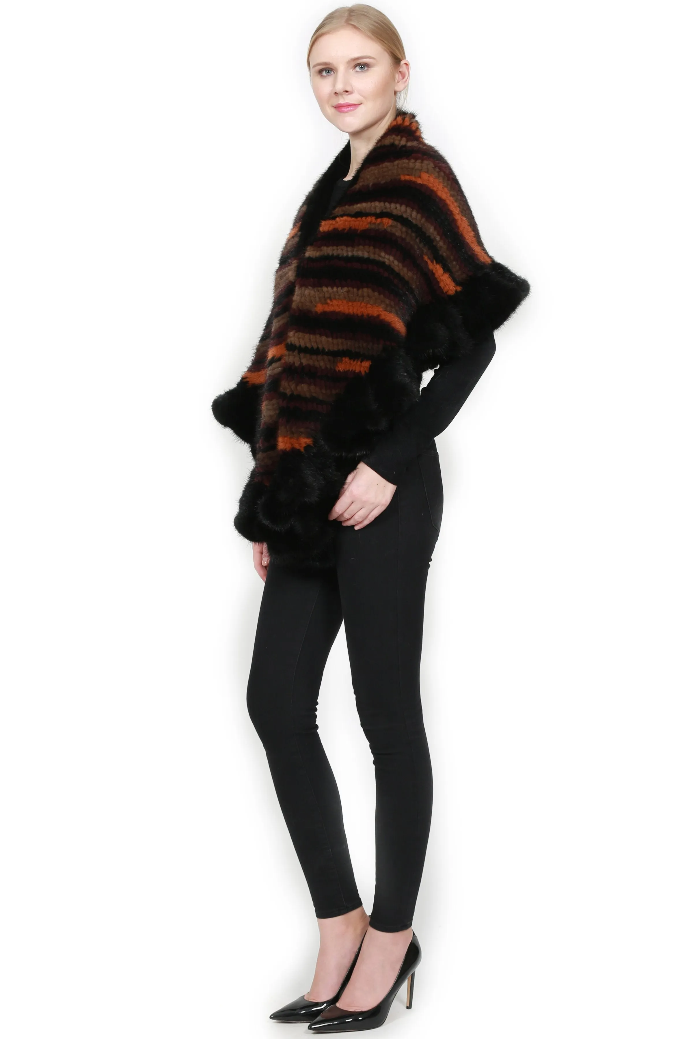 JayLey Multicolor Denmark Mink Fur Poncho