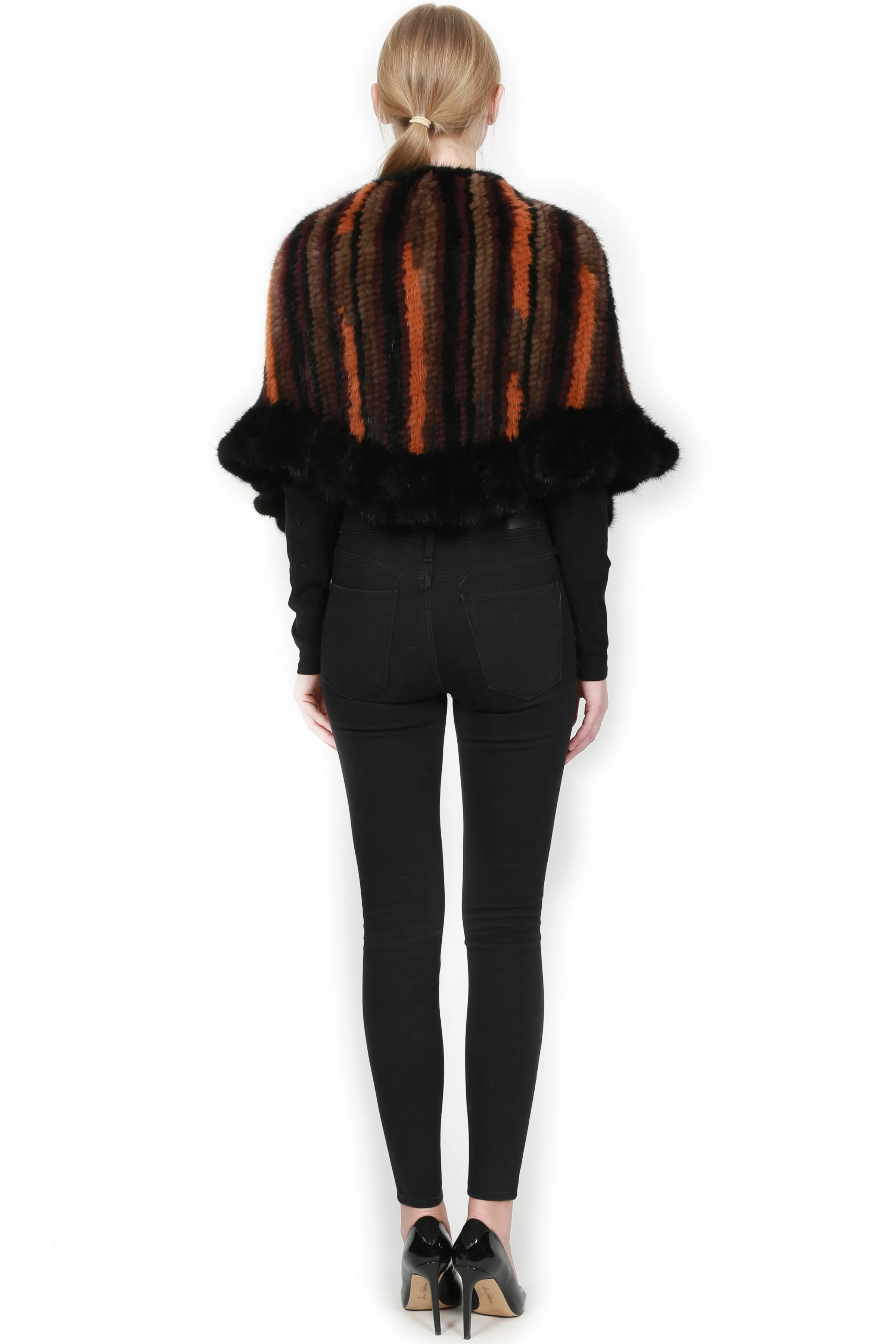 JayLey Multicolor Denmark Mink Fur Poncho