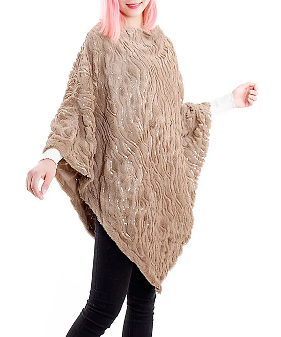 JC088203 Faux Fur Sequin Poncho