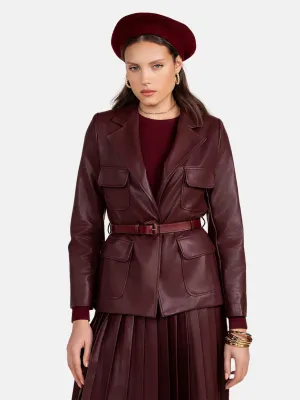 Kair Leather Blazer in Deep Merlot