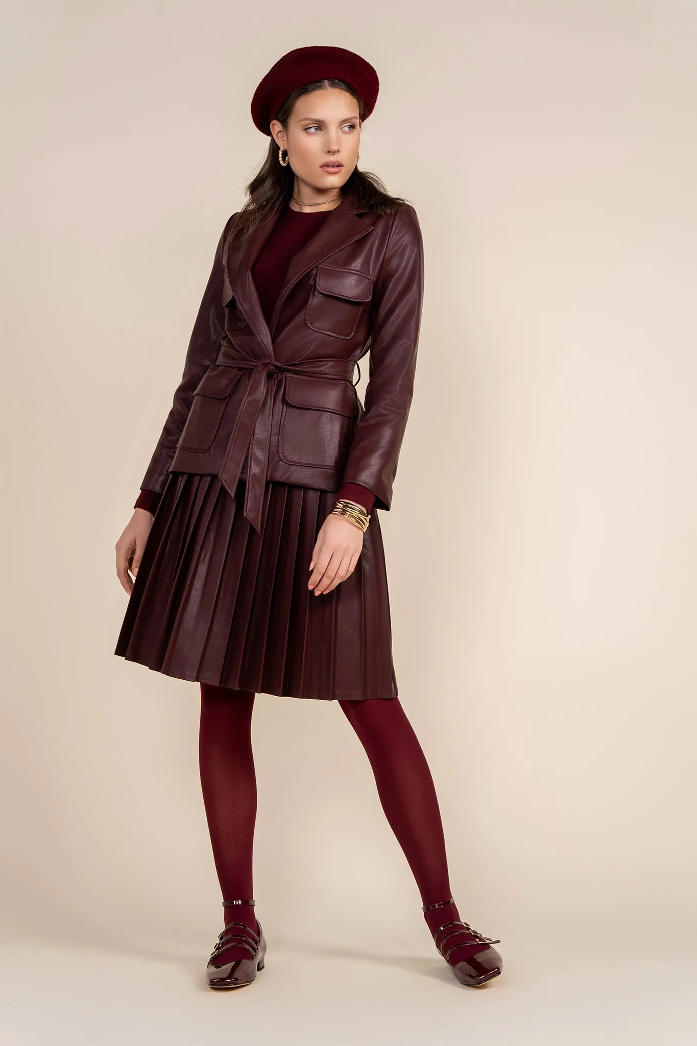 Kair Leather Blazer in Deep Merlot