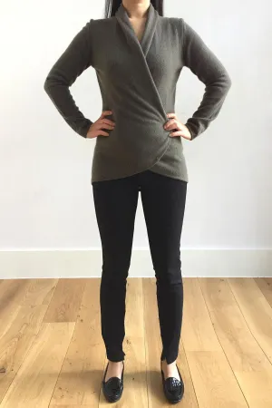 Khaki Green Cashmere Cardigan - Pointelle