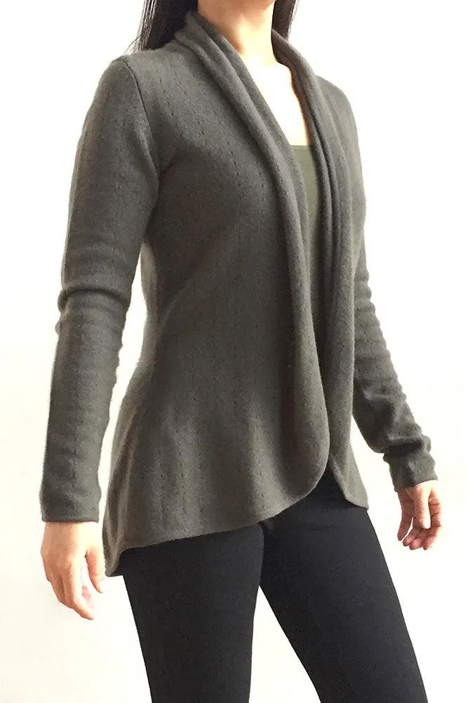 Khaki Green Cashmere Cardigan - Pointelle