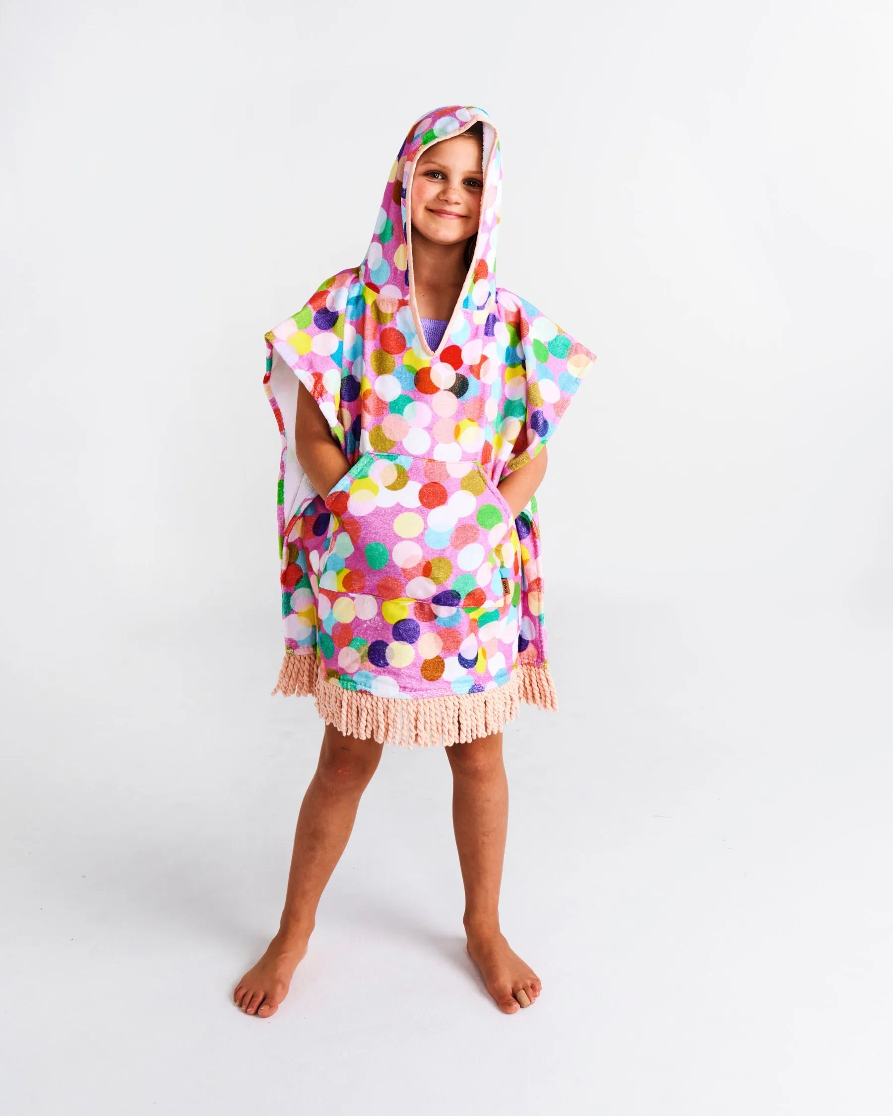 Kip & Co Confetti Pink Printed Kids Terry Poncho