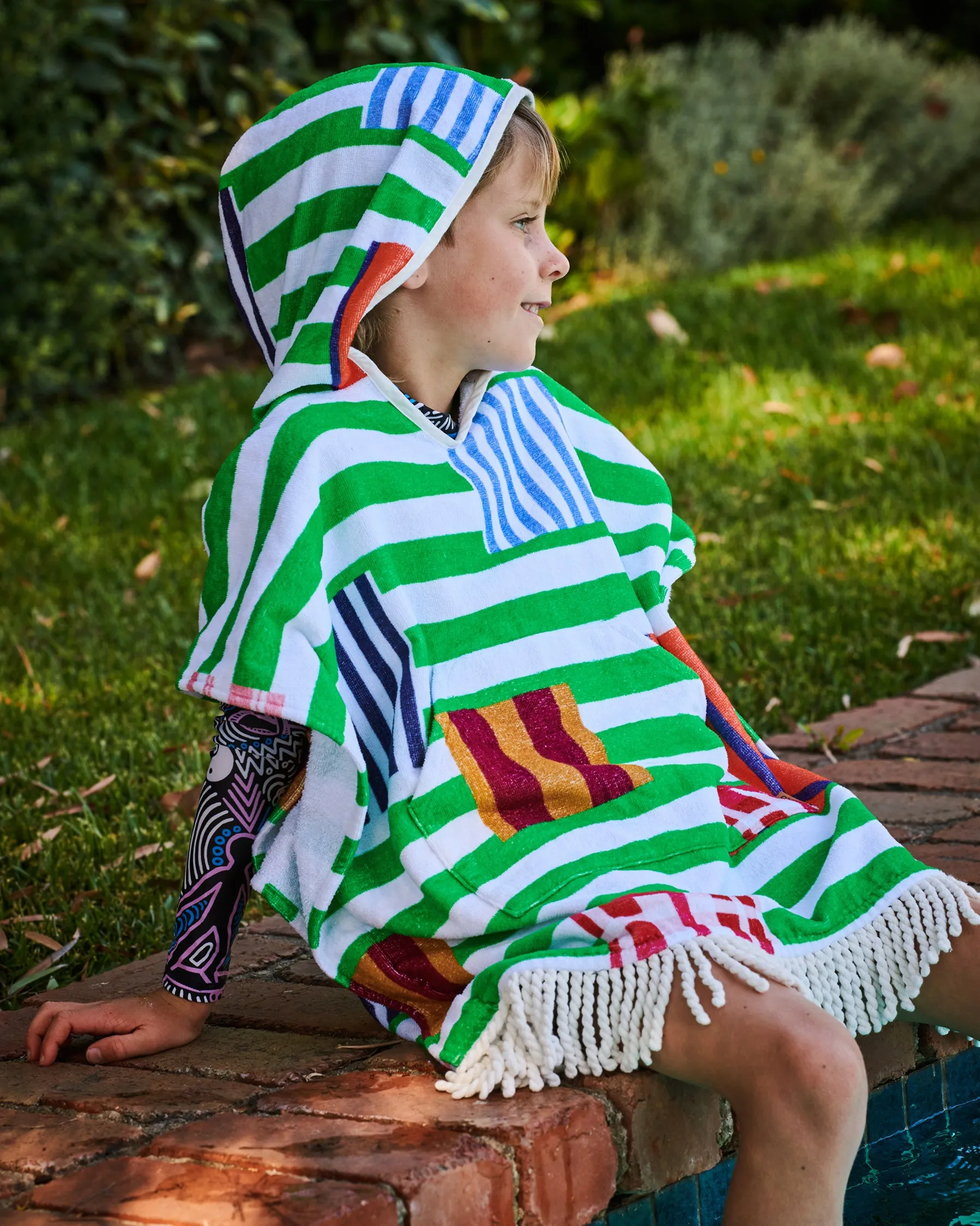 Kip & Co Stripe On Stripe Printed Kids Terry Poncho