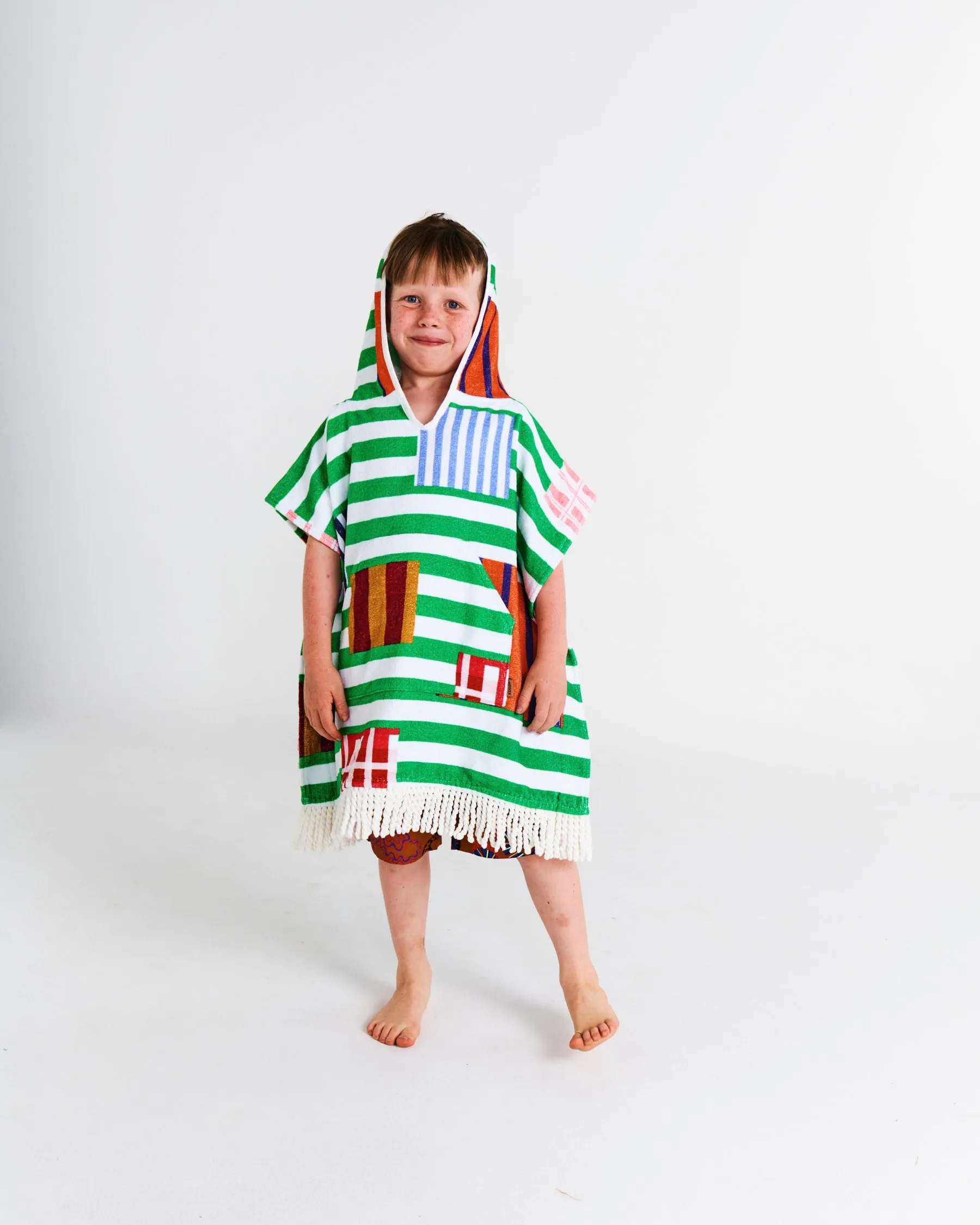 Kip & Co Stripe On Stripe Printed Kids Terry Poncho