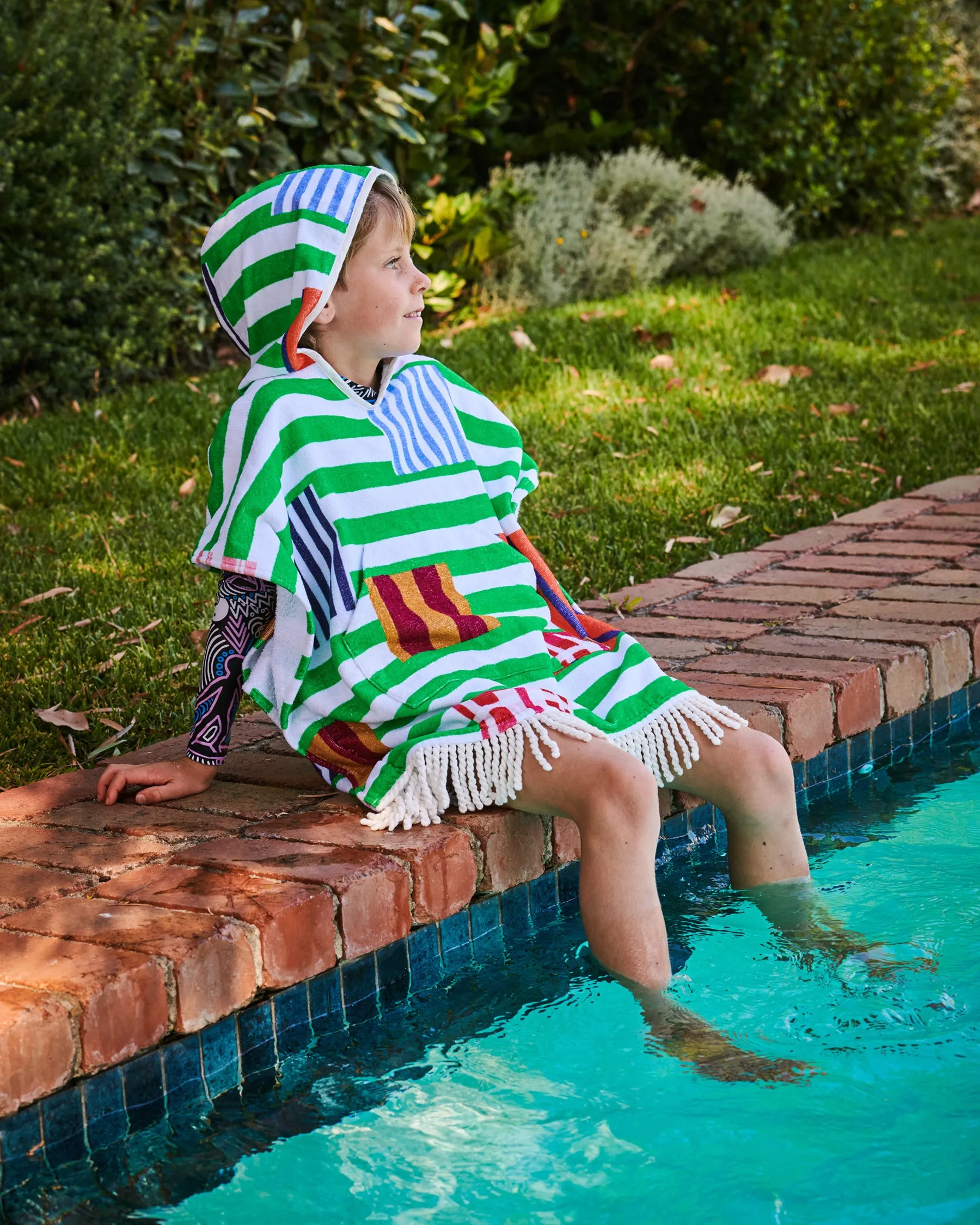 Kip & Co Stripe On Stripe Printed Kids Terry Poncho