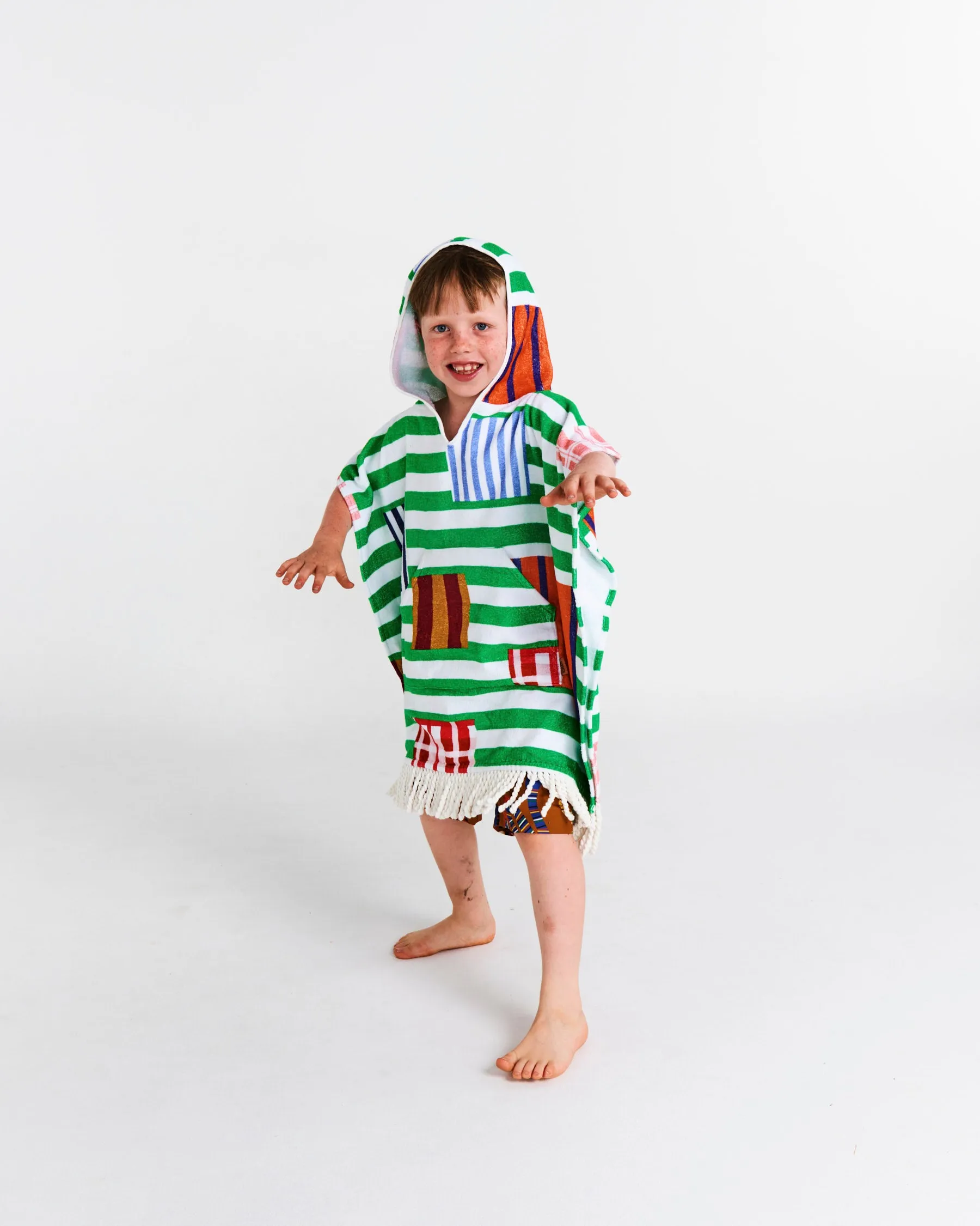 Kip & Co Stripe On Stripe Printed Kids Terry Poncho