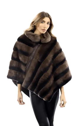 La Fiorentina -  Two Tone Rex Rabbit Poncho with Zipper - Brown