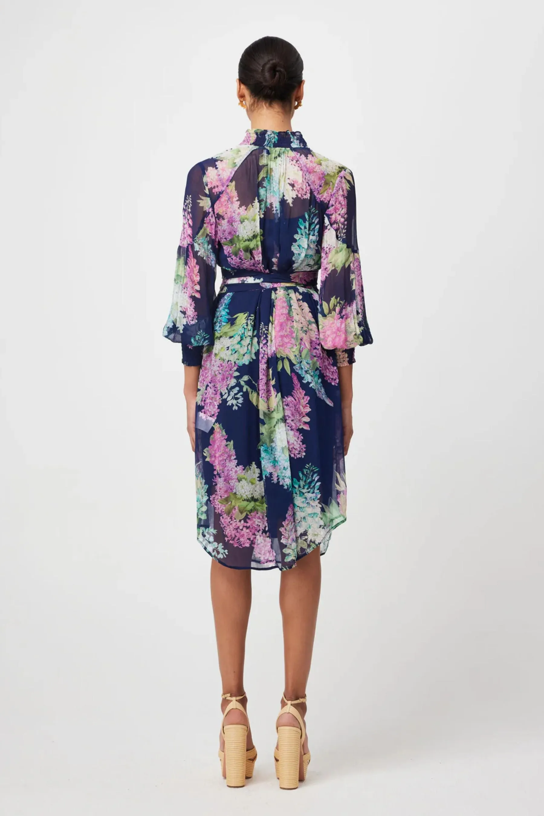 Lane Shirred Collar & Cuff Dress | Navy Wisteria