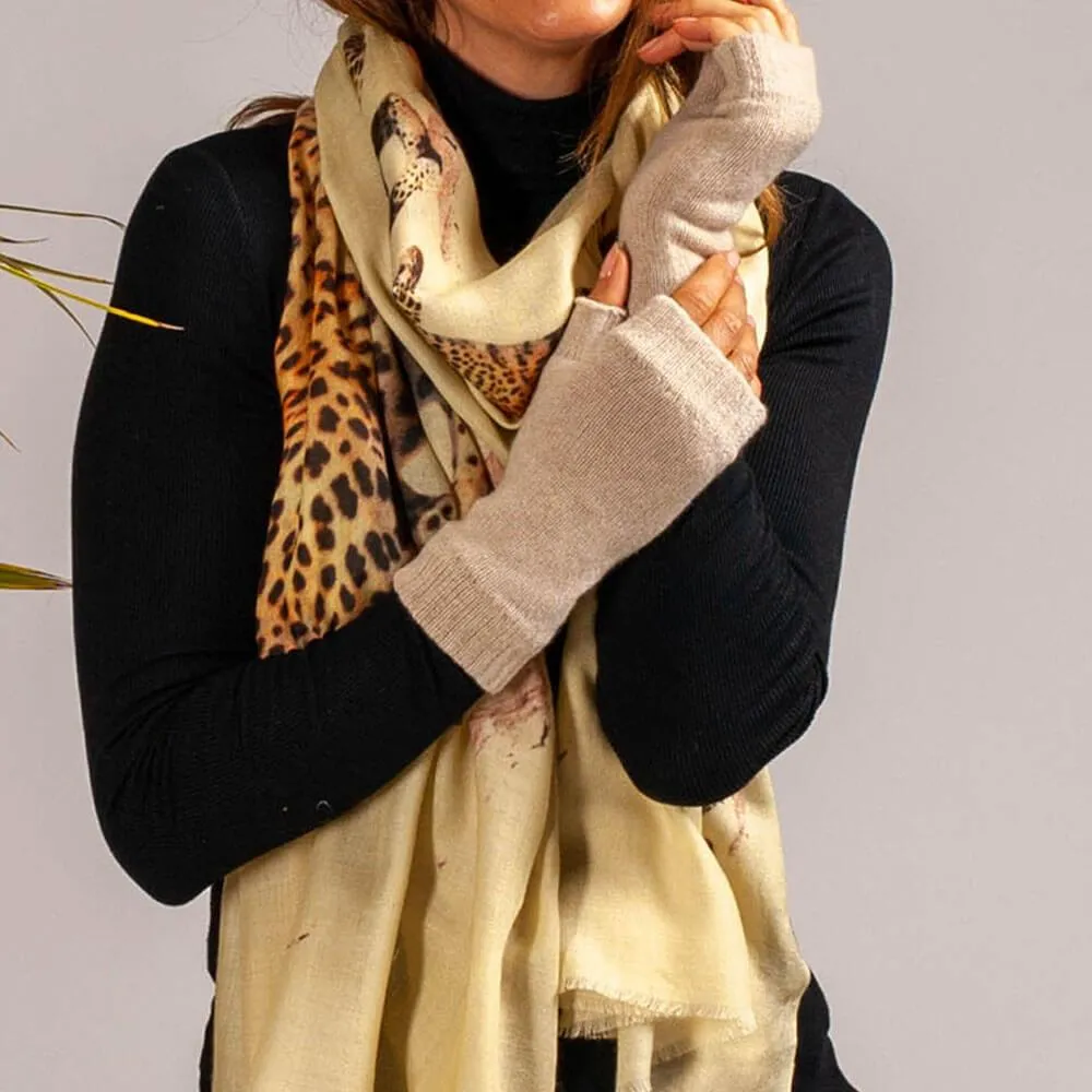 Latte Fingerless Cashmere Mittens