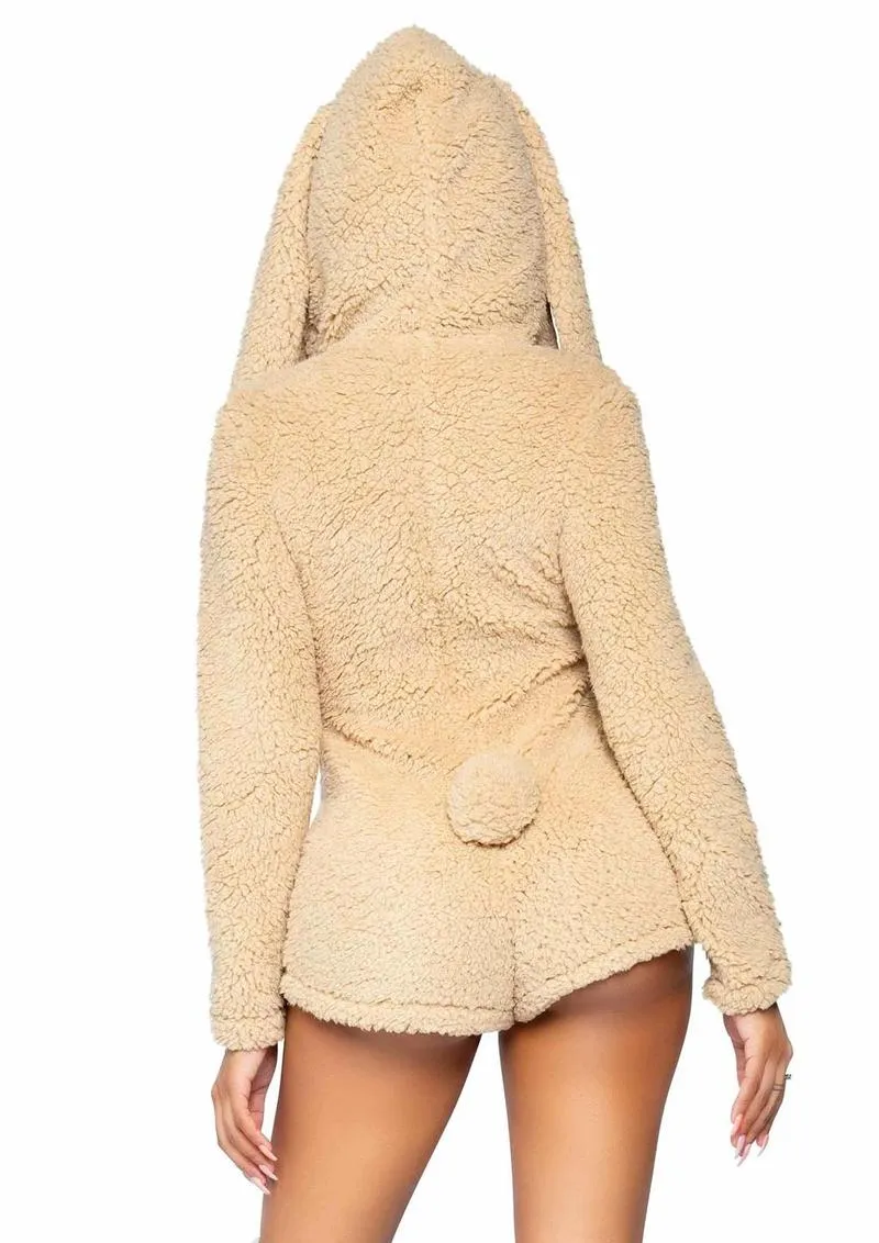 Leg Avenue Cuddle Bunny Ultra Soft Zip Up Teddy with Bunny Ear Hood and Cute Bunny Tail