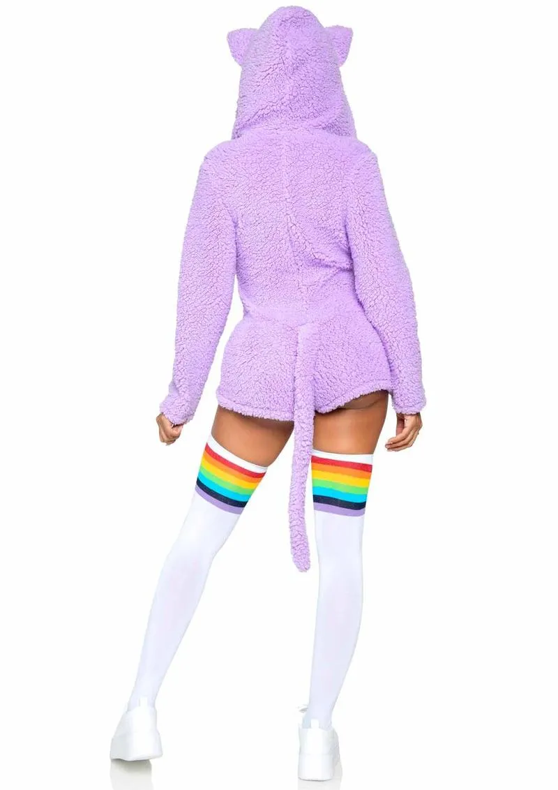 Leg Avenue Cuddle Kitty Ultra Soft Zip Up Romper with Cat Ear Hood and Tail