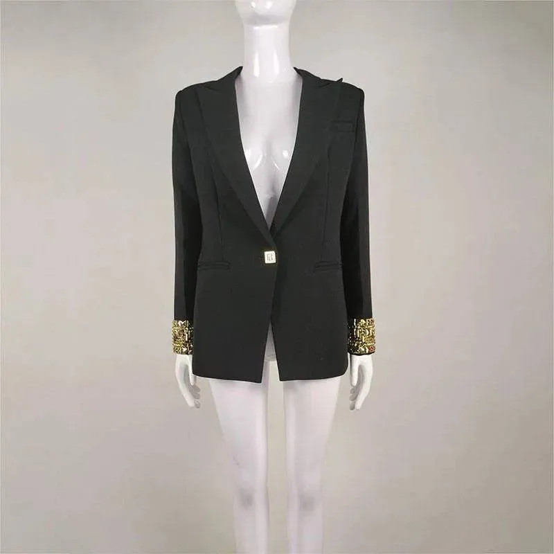 Lenora Long Sleeve Gold Detail Blazer