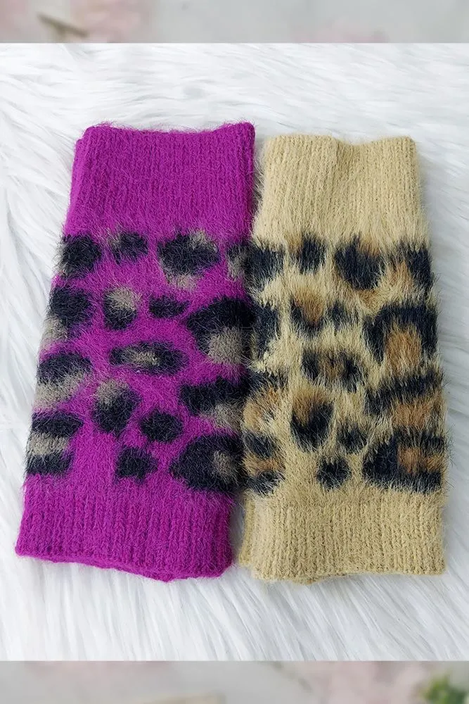 Leopard Print Faux Fur Fingerless Gloves