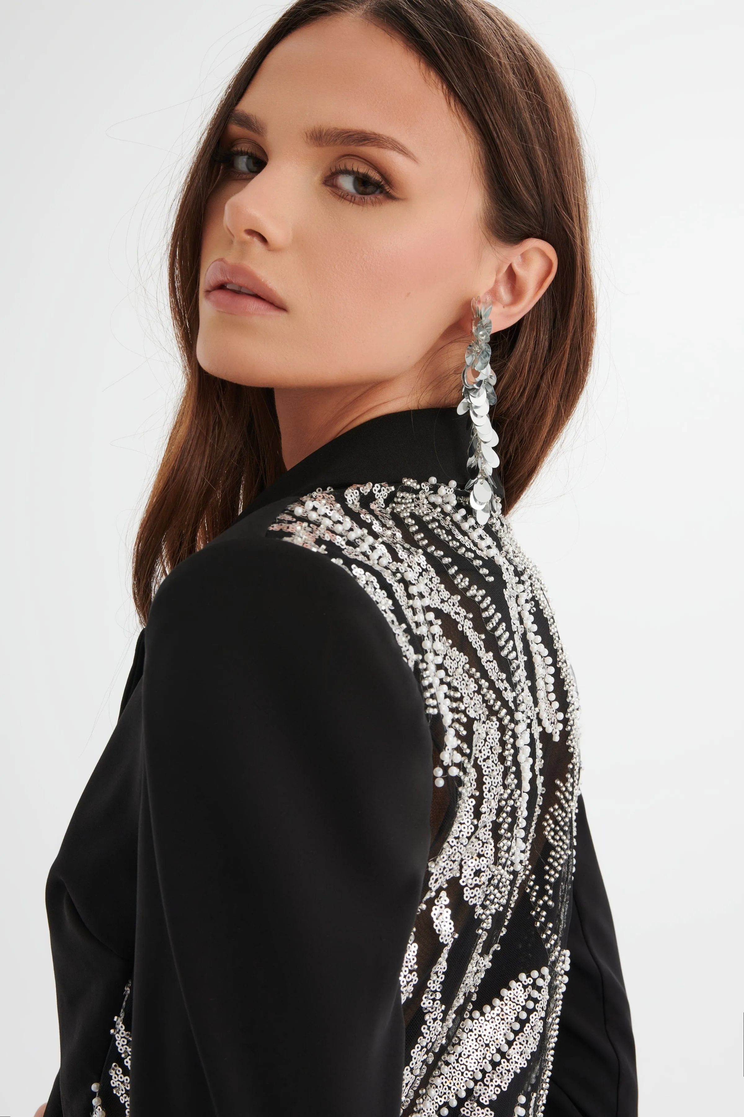 LEXY Embellished Mesh Back Blazer in Black