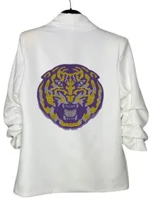 Licensed Game Day Blazer, Ruched White, LSU Tiger