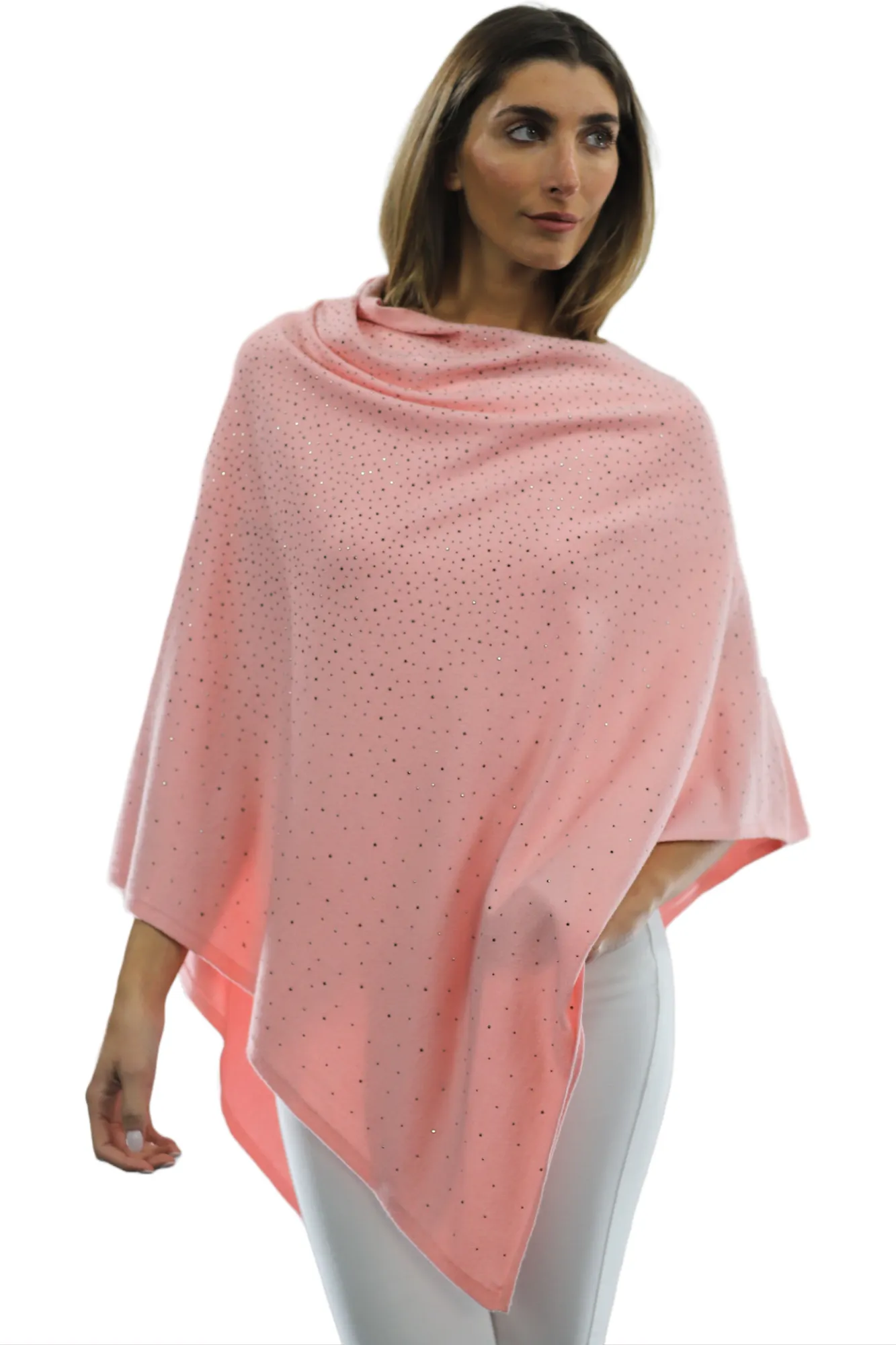 Light Weight Poncho with Embellishments - Pink