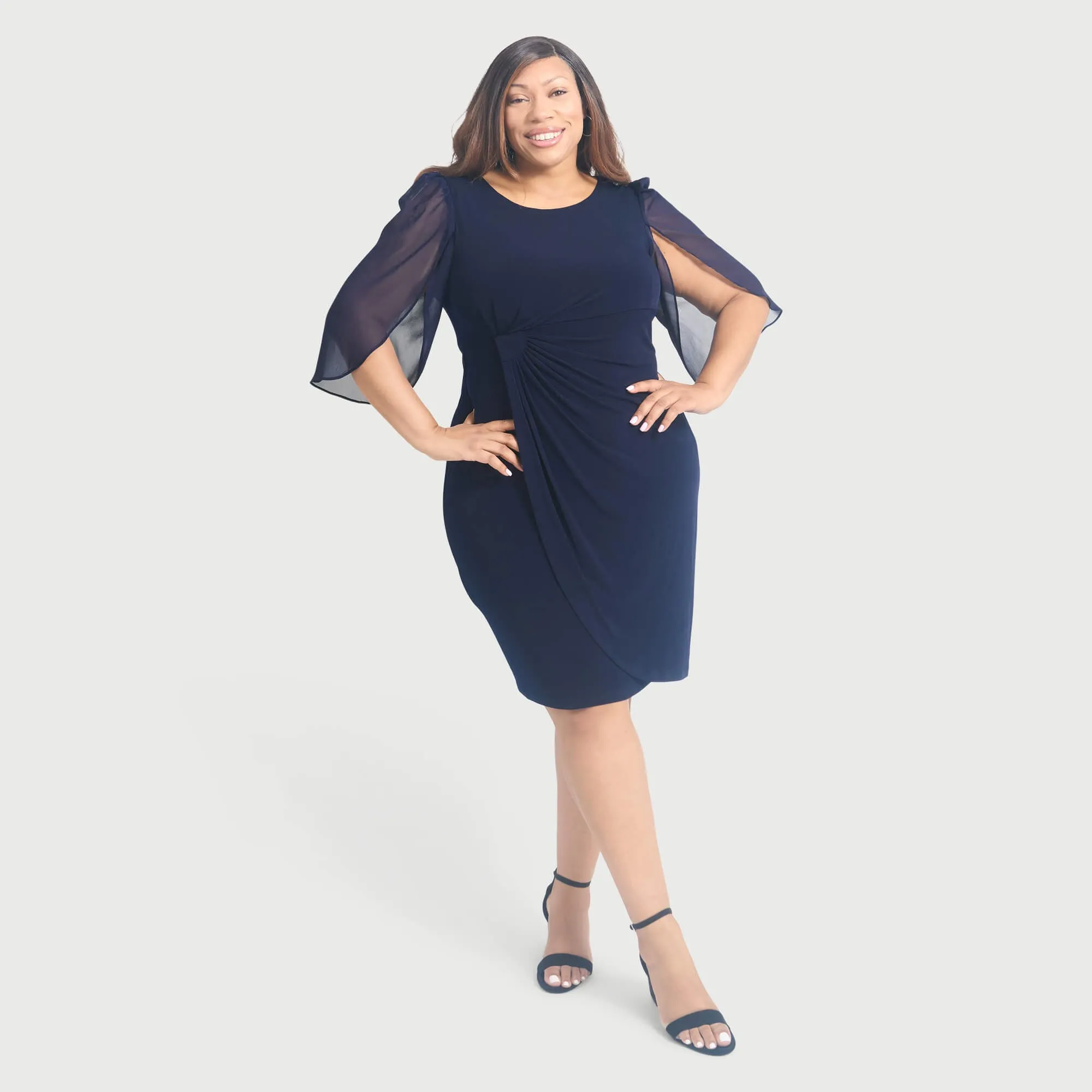 Lisette Navy Faux Wrap Dress