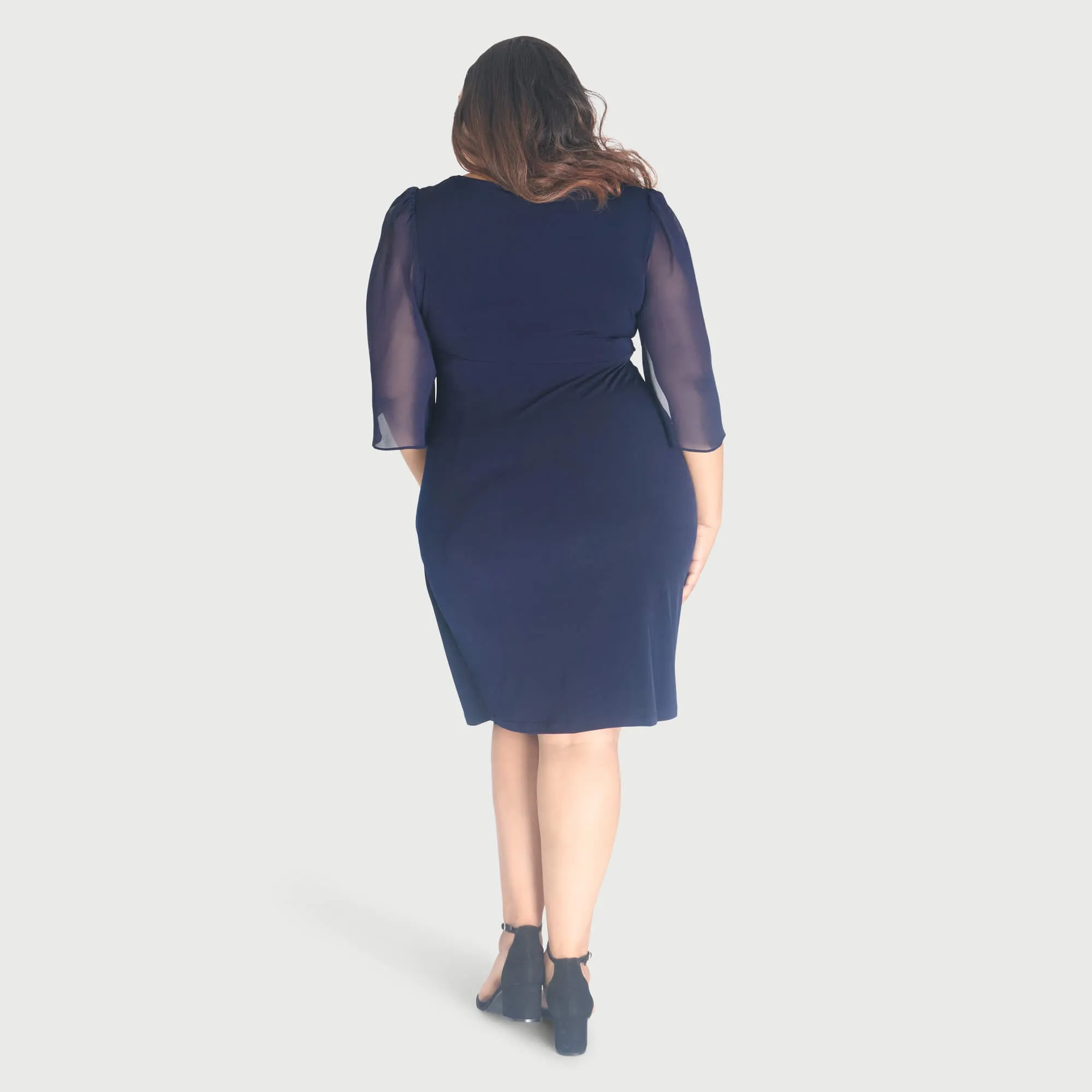 Lisette Navy Faux Wrap Dress