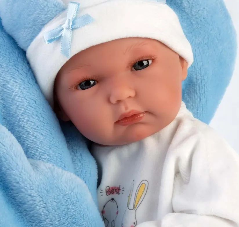 Llorens - Baby Boy Doll with Clothing, Bunny Shaped Changing Cushion & Accessories: Bimbo 35cm