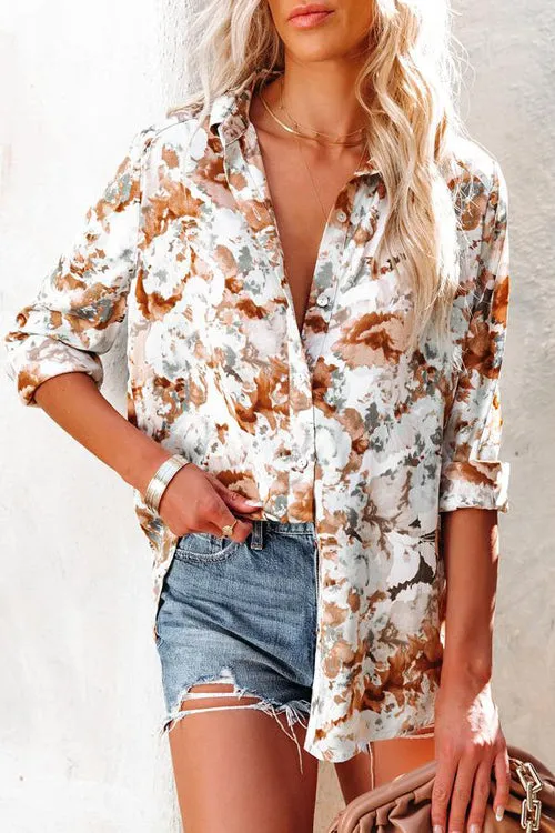 Love Game Floral Print Button Up Top