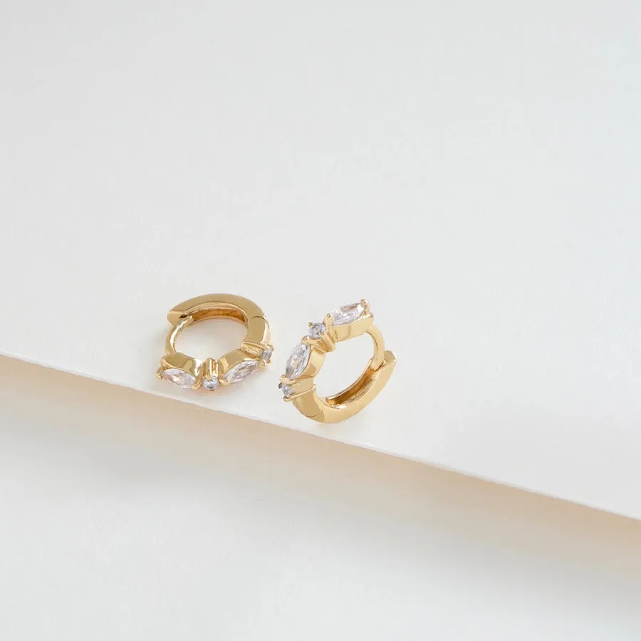 Marquise Pave Gold 8mm Huggie Earrings